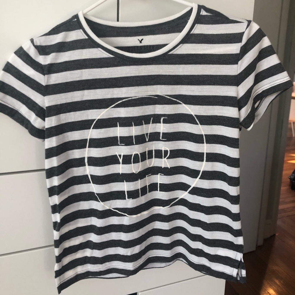 Grey and White Striped “Live Your Life” T-Shirt